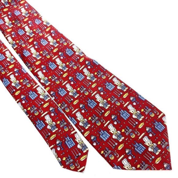 Liberty Of London Silk Tie Novelty  Print Chef Bear Red - Picture 1 of 6